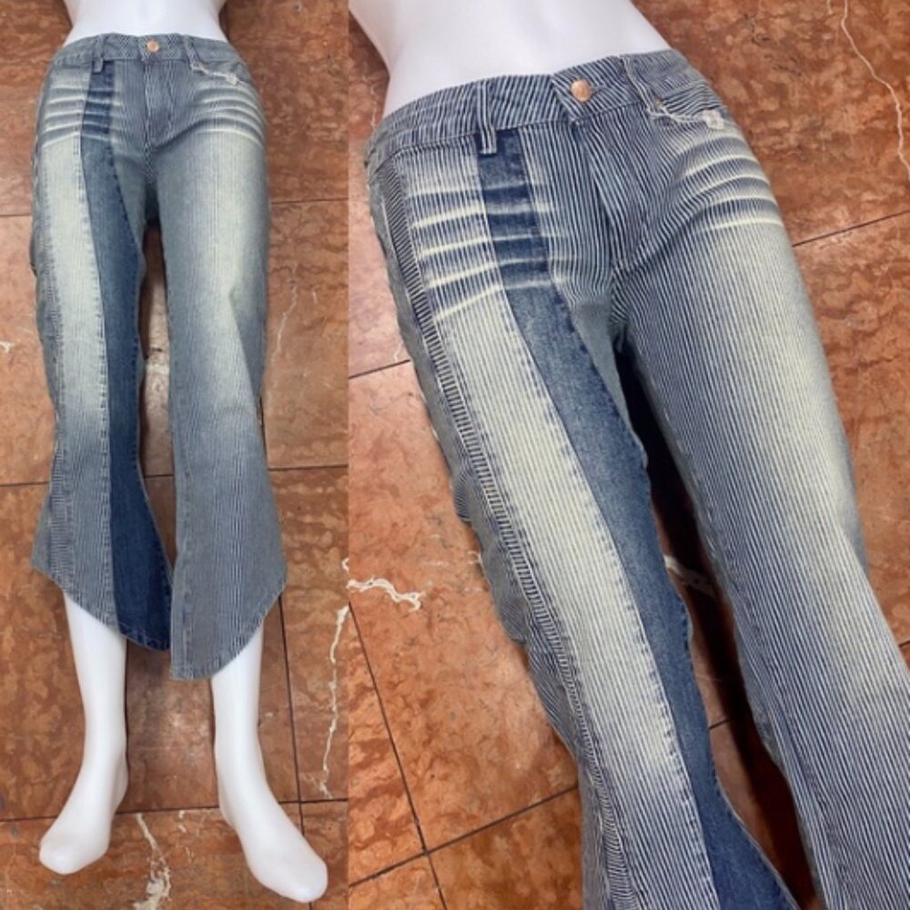 Women’s Azzure Indigo Vintage Striped Capri Denim Pants NWT